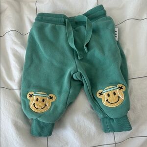 Baby 0-3 Green Jogger Pants with Tennis Bear Embroidery